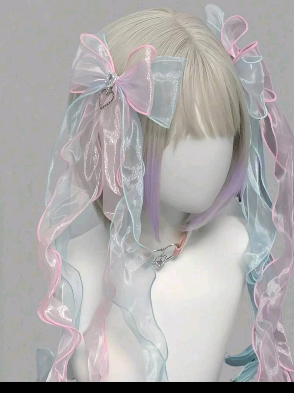 Pastel Ribbon Bow Hair Clips - Pink & Blue Organza